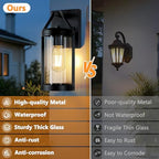 Brightever Outdoor Wall Light Fixtures, Waterproof Matte Black Exterior Wall Lantern Sconce Porch Lights, Outside Lighting with Clear Ribbed Glass for House, Garage, Front Door, 2-Pack - Image 2
