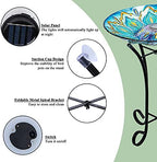 Glass Bird Bath Outdoor with Metal Stand Solar BirdBath Feeder Garden Decor - Image 5