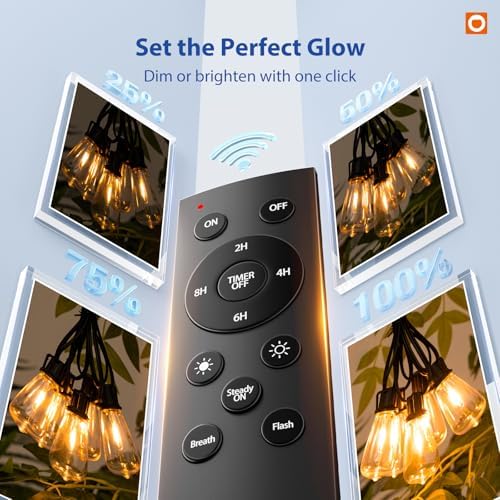 addlon 50FT Outdoor String Lights ST38 LED with Remote Waterproof Dimmable - Image 6