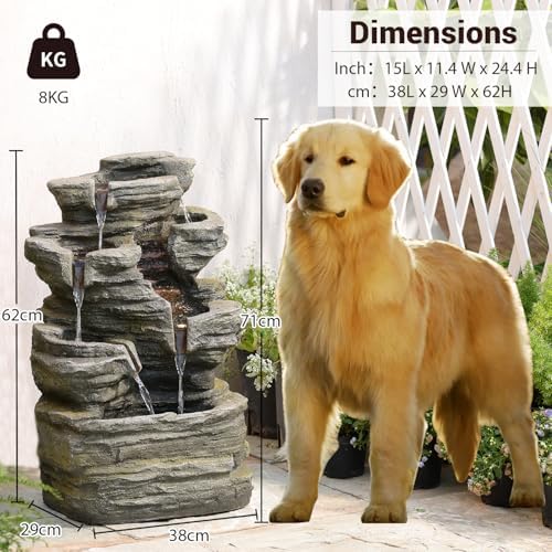 Bumilgar Outdoor Water Fountain 6-Tier Stacked Rock Design with LED Lights - Image 4