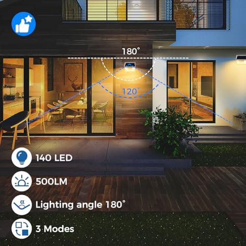 Peasur Solar Lights Outdoor Motion Sensor Waterproof, 6Pack 140LED White Solar Powered Fence Lights, 3 Modes Security Wall Lights for Garden Yard Outside Warm - Image 7