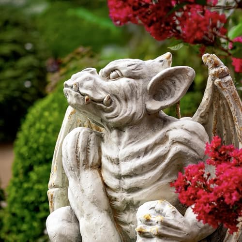Zaer Ltd. Set of 2 Gothic Gargoyle Garden Statues, 28.4 Inch Tall Outdoor Sculptures (Distressed Gray) - Image 5