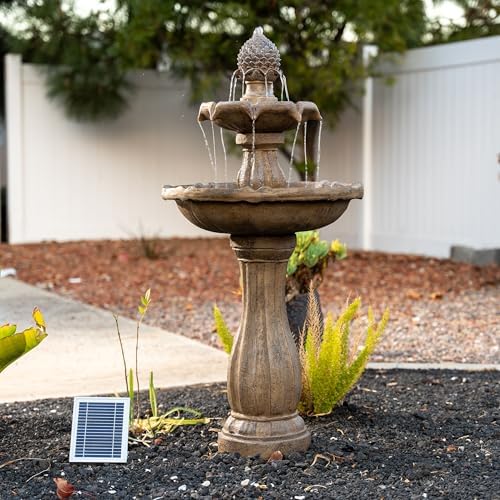 XBrand 44" H Solar Water Fountain, Two-Tier Outdoor Garden Fountain with Bird Bath, Fiberglass Resin Design, & Auto Shut-Off Pump for Patio Yard Decor - Image 7