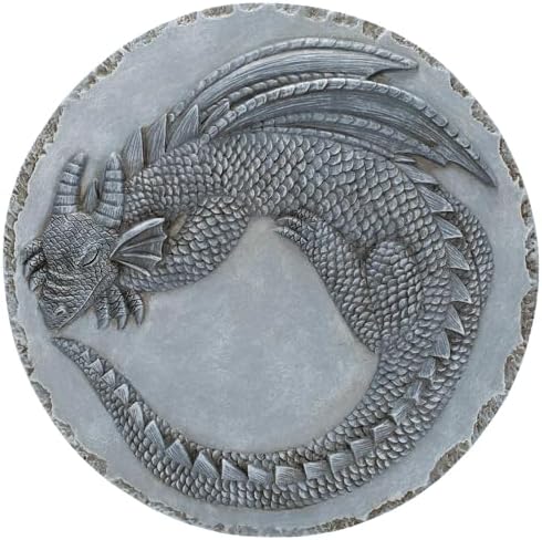 Magnolia Garden 12-Inch Slate Grey Sleeping Dragon Decorative Stepping Stone – 3D Sculpted Mythical Resin Garden Tile – Weathered Gothic Outdoor Accent by DicksonsGifts