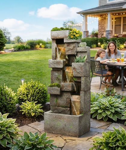 41.7" Outdoor Fountain 3 Tier Modern Water Fountain with LED Light and Pump - Image 6
