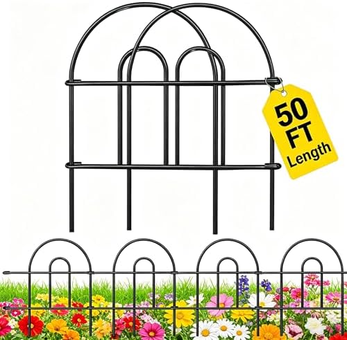 AMAGABELI 35 Panels 18in(H)×50ft(L) Decorative Garden Fence No Dig Rustproof Metal Pre-Linking Fence Panels Garden Edging Border Animal Barrier Fencing for Flower Beds Yard Patio Outdoor Decor Black by AMAGABELI+GARDEN+%26+HOME