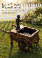 Carbonized Wood Outdoor Freestanding Fountain - Movable Vintage Hand Pump Cart, Plug-in Water Pump Electric Decorative Water Feature for Patio, Garden & Indoor Decoration - Image 2