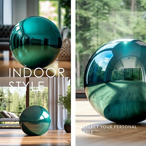 12 Inch Stainless Steel Gazing Globe, Hollow Ball Mirrored Surface Polished Shiny Sphere,Garden Stainless Steel Gazing Ball for Outdoor Lawn Pond Yard Ornament (Light Blue) - Image 4