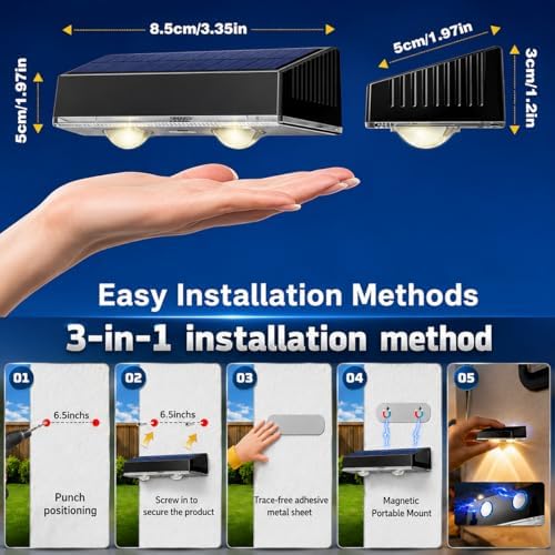 Magnetic Solar Fence Lights Outdoor, 3 in1 IP65 Waterproof 8Modes - Image 7
