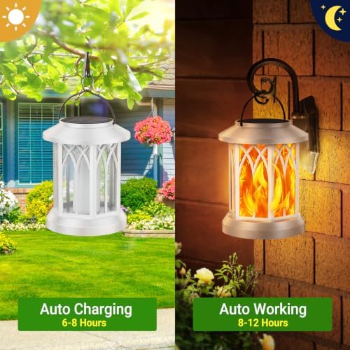 KOOPER Hanging Solar Lights Lantern Outdoor, 2 Pack Flickering Flames Solar Outdoor Lights, Solar Lanterns Outdoor Waterproof with Bigger Panel, Lanterns Decorative Outdoor for Garden Decor (White) - Image 3