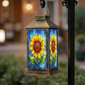 Solar Lantern Outdoor Waterproof Decorative Sunflower Glass Panel Stained Garden Decor LED Solar Lights Hanging/Tabletop Lamp Gifts for Women Mom for Outside Yard Patio by DERUINVAIO