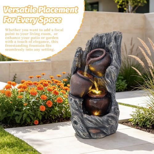 18.7" Resin Cascading Water Fountain Outdoor Indoor with LED Lights - Image 5