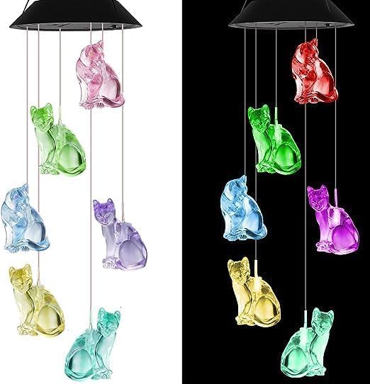 Hummingbird Solar Wind Chimes for Outside - Color Changing LED Outdoor Solar Lights Waterproof Windchimes, Home Garden Patio Yard Porch Decoration (Cat) - Image 2