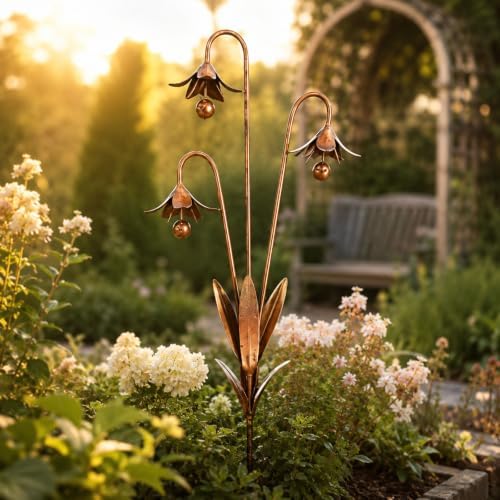 Metal Bluebell Garden Stake with Bells, Triple Flower Wind Chime Outdoor Yard Art, Decorative Stake for Patio Lawn Pathway Flower Bed Planter, Rustic Decor 1pcs - Image 7