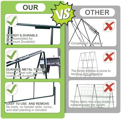 iGreely Heavy Duty Adjustable A-Frame Cucumber Trellis for Climbing Plants,48"x16" Foldable Frame Rust-Proof Metal Trellis with Dense Grid,Perfect for Raised Beds,Garden,Tomatoes (2 Pack) - Image 3