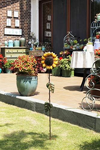 E-view Metal Sunflower Garden Stakes - Spring Outdoor Decorative Plant Flower Stake - Lawn & Yard Ornaments 39" Tall - Image 6