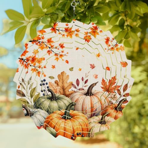 10 Inch Fall Pumpkin Wind Spinner for Yard and Garden, Thanksgiving Maple Leaf Tree Rustic Hanging Ornaments Outdoor 3D Kinetic Wind Sculpture Spinners Indoor Outdoor Patio Décor Ornaments Gift - Image 2