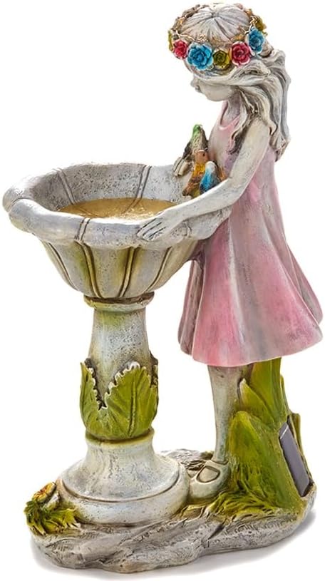 The Lakeside Collection Bird Bath Sculpture Solar Lighted Girl with Fountain - Image 4