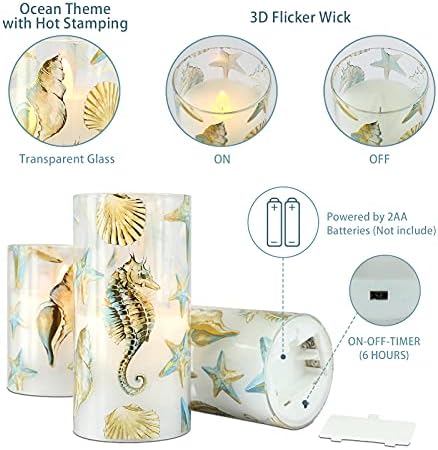 Nautical Flameless Candles Flickering Starfish Seahorse Battery Operated Candles with Remote - Bedroom Party Christmas Ocean Summer Decor - Set of 3 - Image 3