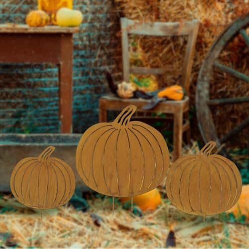 GlikCeil 3 Pcs Fall Decor Outdoor Rustic Pumpkin Stakes, Fall, Rustic - Image 5