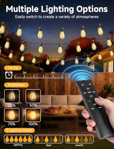 Likesky 130FT LED Outdoor String Lights with Remote Waterproof Patio Lights with Shatterproof S11 Bulbs, Dimmable Outside Hanging Light Connectable for Porch Backyard Yard Garden Decor 2700K - Image 2