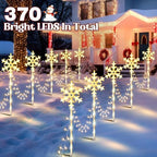 10 Pcs Christmas Snowflake Pathway Stake Lights for Outdoor Yard, 370 Bright LEDs Waterproof Large Christmas Snowflake Light Decoration for Garden Lawn Driveway Walkway Decor (Warm White) - Image 4