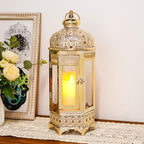 TRIROCKS Moroccan Candle Lantern16'' Gold Hexagonal Candle Holder with Tempered Glass Decorative Indoor Outdoor Ramadan Lantern for Living Room Garden Yard Patio Parties Events (Gold) by TRIROCKS