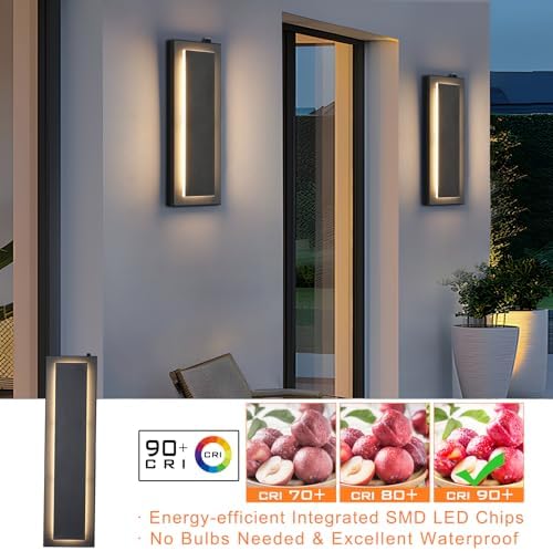 15.7'' Dusk to Dawn Outdoor Lights Modern LED Exterior Wall Lights, Black - Image 2
