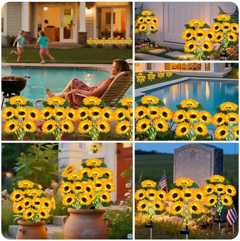 6 Pack with 36 Sunflower Solar Flowers Solar Lights Outdoor Garden Decor - Image 3