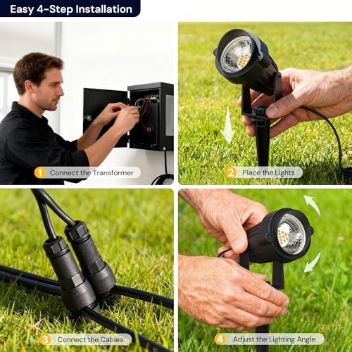 L LOHAS LED 5W Low Voltage Landscape Lighting, 12V 24V Outdoor Spot Lights with Connectors, IP66 Waterproof 3000K Warm White Uplight Spotlights for Yard, Garden, Pathway, House (4 Pack) - Image 7
