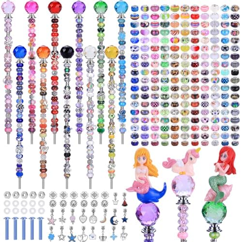 AIPRIDY DIY Crystal Beaded Fairy Wand Garden Stakes Kit, Colorful Decorative Wands with Assembly Guide, 12 or 10 Inch Threaded Rods,Outdoor Garden Decoration Set (238, Rainbow+Lighted Globes Top) by AIPRIDY