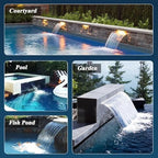Stainless Steel Pool Waterfall Spillway for Garden Ponds - Wall-Mounted Fountain Kit, Outdoor Water Flow Decor for Patios & Backyards, Available in 16-59 Inch Widths (Black, 150cm) - Image 2