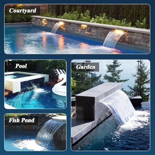 Stainless Steel Pool Waterfall Spillway for Garden Ponds - Wall-Mounted Fountain Kit for Patio & Backyard, 16 to 59 Inch Wide Water Flow Decor (Silver, 100cm) - Image 2