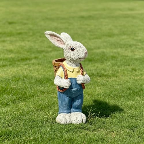 17" Couple Rabbit Statue Flower Pot Resin Garden Outdoor, Blue - Image 6