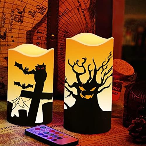 Halloween Flameless Candles with Remote Timer Real Wax Realistic Flickering Battery Operated LED Pillars with Pumpkin Castle Bat Spider Witch for Halloween Party Decorations - Image 5