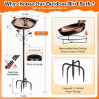 50" Tall Metal Bird Bath for Outside, Water Feeder Bowl Outdoors - Image 5