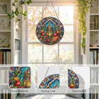 Stained Glass Window Hanging Lantern and Pomegranate Sun Catchers Colorful Mediterranean Fruit Glass Art Suncatchers for Living Room Garden Outdoor Indoor and Home Decor (9.8x9.8 in) - Image 6