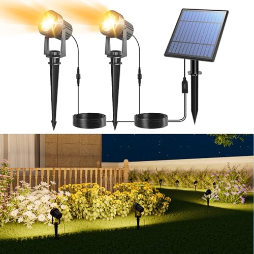 APONUO Solar Spot Lights - Outdoor 2-in-1 Solar Landscape Uplights, Dusk to Dawn, IP65 Waterproof, 9.8ft Cable, Warm White by APONUO