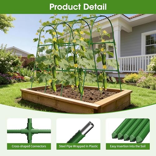 Cucumber Trellis for Raised Bed,U-Shape Garden Trellis for Climbing Plants Outdoor, Metal Arch Vegetables Trellis, Plant Support for Vine (Green, 47.2x47.2 X21.6) - Image 2