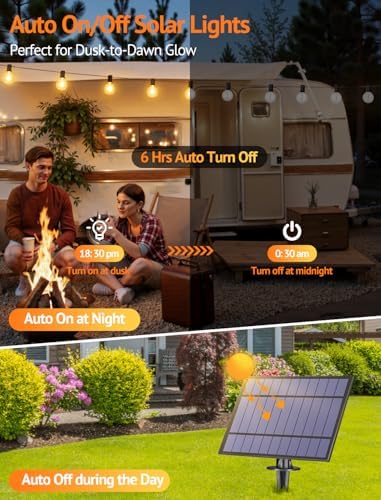 Larkvue 75FT(3x25FT) Solar String Lights with Remote, 30+3 G40 Bulbs, Black - Image 4