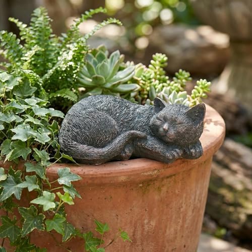 11.4 inch Cat Statue Outdoor Garden Decor, Bronze Resin Sculpture Sleeping Cat Statues Indoor Outdoor Decor for Garden Patio Yard Lawn, Unique Pet Memorial Ornament, Thoughtful Keepsake Gift for Mom - Image 2