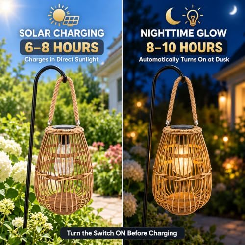 pearlstar Rattan Solar Lantern Outdoor Hanging & Tabletop Decor Light - Image 3