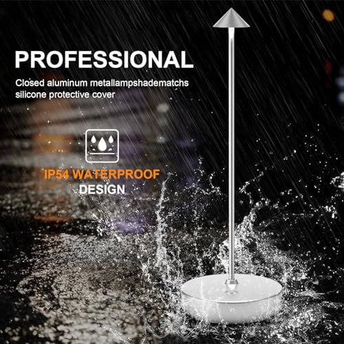 2Pack Rechargeable Cordless Table Lamp, Portable Powered LED Battery 6000mAh Metal USB Desk Lamp, 3 Levels Brightness Light for Restaurants Outdoor (2pack Silver) - Image 2