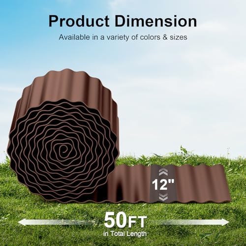 Land Guard Corrugated Garden Edging Border, 12" x 50' Landscape Paver Edging, Tall Landscape Edging, Fence for Garden, Flower Bed, Lawn and Landscape Edging (Brown) - Image 2