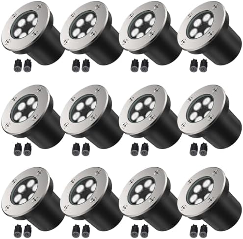 JESLED 12 Pack Low Voltage Landscape Lights, 6000K LED Well Lights by JESLED