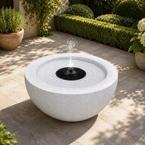 Solar Powered Outdoor Water Fountain, Modern Round Stone-Look Free-Standing Garden Fountain with Built-in Pump, 19.88" x 9.65" Yard Decor Water Feature for Patio, Lawn, Backyard, and Landscaping - Image 7