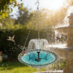 Solar Cascade Hanging Bird Bath Fountain, 3 Layers Hanging Solar Bird Bath Fountain, Large Humming Birds Baths Fountains, Solar Powered Pump for Outdoor Garden Backyard Patio Lawn (C) - Image 3