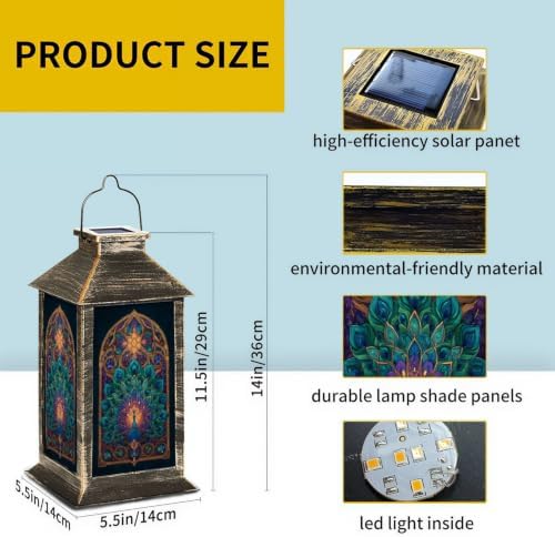 Solar Lantern Stained Glass Peacock Mandala Outdoor Waterproof Garden Hanging Lantern Solar Powered Lighting Outside Solar Light for Patio Yard Camping, Gifts for Women Mom - Image 2