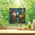 Gnome Mail Delivery Stained Glass Suncatcher – Square Hanging Window Panel for Home or Greenhouse – Whimsical Glass Art Gift for Garden Lovers, Christmas, Halloween, Father Days HyLaaA - Image 2