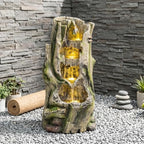 23.62 Inch Outdoor Water Fountain, Tree Stump Resin Cascading Water Feature with Warm LED Lights, Quiet Pump for Patio Garden Porch - Image 2